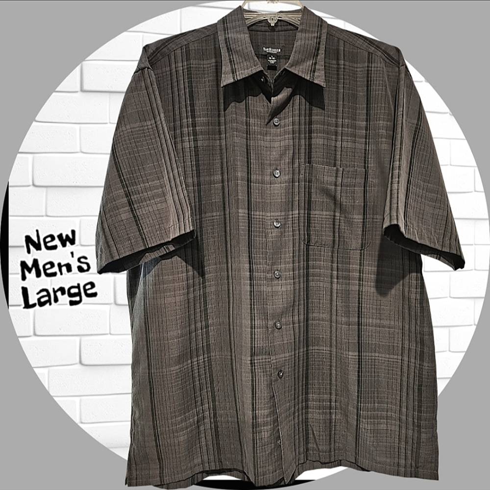 NWOT Mens Dark Charcoal Gray Button Down Short Sleeve Shirt, 1 Chest Pocket